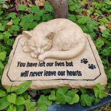 Cat Memorial Stones Grave Markers with A Sleeping Cat Statue on The Top - Cat...
