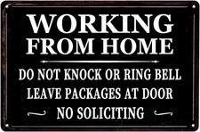 Working From Home No Soliciting Tin Metal Signs Home D cor 8x12