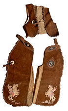 Vintage 1950s Ride Em Ranger Cowboy Western Childrens Leather Suade Chaps Vest