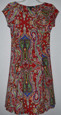 LAUREN RALPH LAUREN Dress LARGE Paisley Fit and Flare Swing Stretch Jersey Red