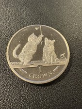 2001 Isle Of Man Cat One 1 Crown Coin With Two Somali Kittens & Triskeleon