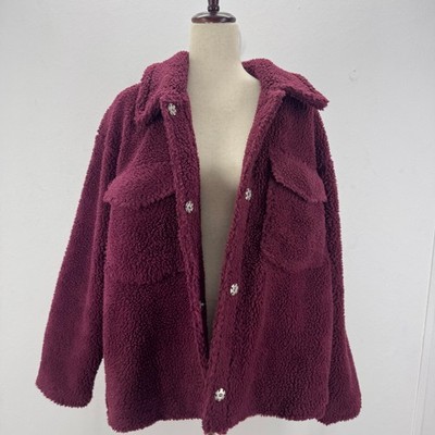  With the Girls by Avec Les Filles Sherpa Tracker Jacket 1X Maroon Cabin Outdoor