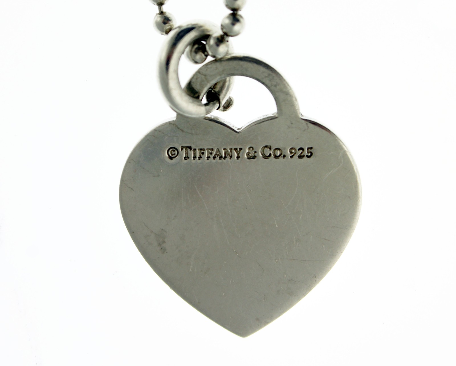 Return To Tiffany & Co 925 Sterling Silver Heart Tag Pendant Beaded Necklace 18"