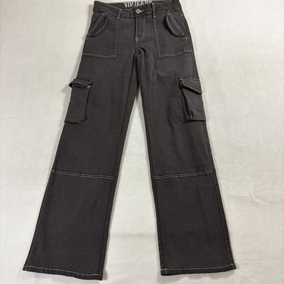 VIP Jeans Cargo Wide Leg Y2K Low Rise Contrast Stitch Pants Sz 3/4 Fit 28x30