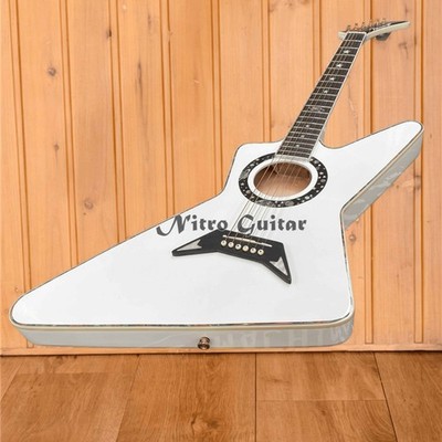 White Gloss V Electric Guitar Abalone Star Rosette & Fret Inlay Black Pickguard