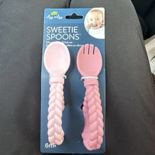 Itzy Ritzy Sweetie Spoons Silicon Spoon Fork Pink Set BPA Free 6m+ Baby NEW