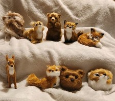 Set of woodland faux fur animals. Foxes, brar, deer owl Set Of 9