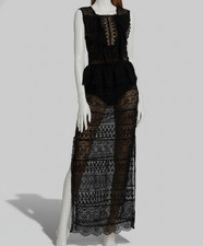 $1196 Ulla Johnson Women's Black Lilia Sheer Lace Ruffled Maxi Dress Size 0