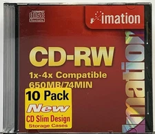 Imation CD-RW 650MB 74 Min Blank Media Discs w Slim Jewel Cases 10 pack