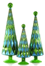 Cody Foster Christmas Decor Glass Blue/Green Hues Trees Set of 3! 