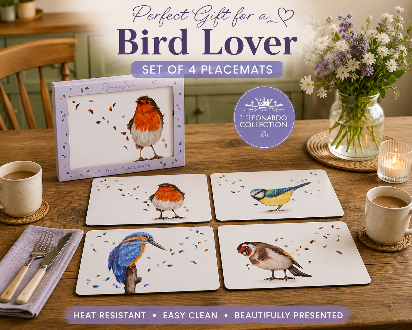 Garden Bird Placemats Robin Kingfisher Blue Tit Goldfinch Bird Gift Table Mats