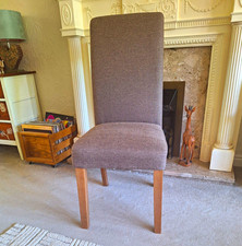 Upholstered High Back Grey Dining Chair, Wood Frame, 100x55x45cm (4 available)