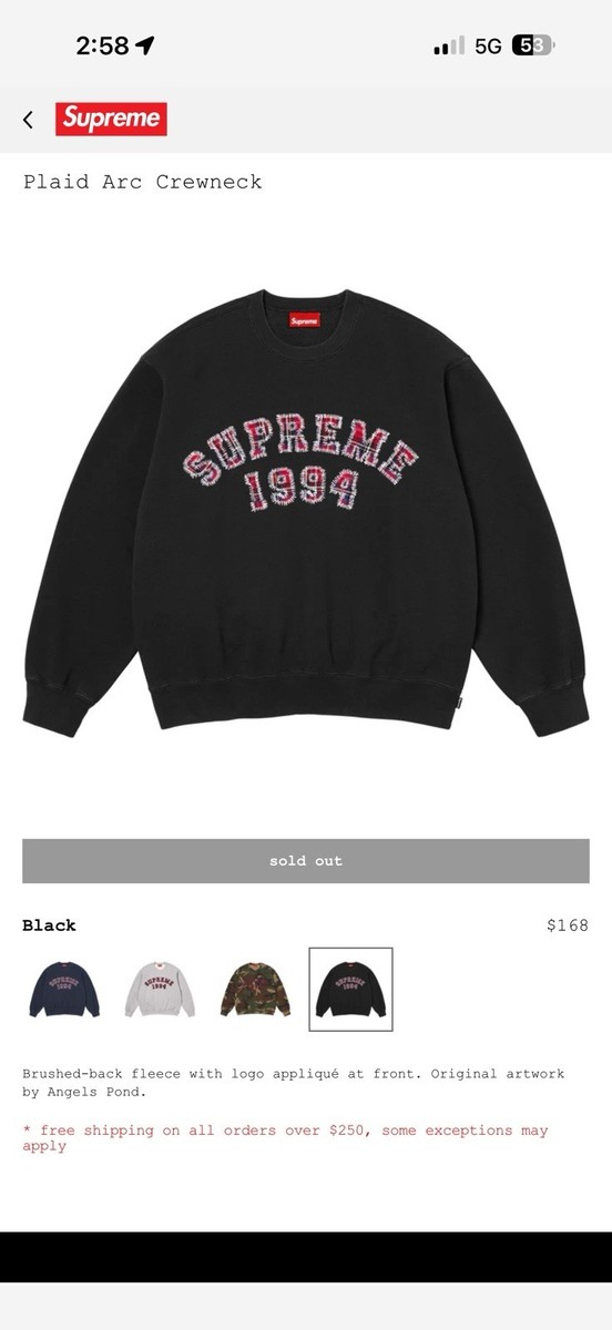 Supreme XXL Men's Sweatshirt Plaid Arc Crewneck SS26 | eBay