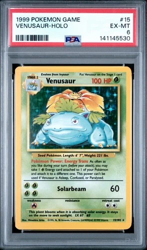 Pokémon Venusaur Base Set 015/102 PSA 6 Holo Rare Stage 2 English Card