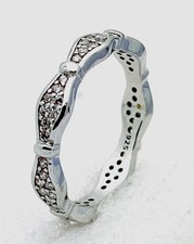 Sterling Silver 925 Prong Set 56 CZ 3 Band Ring Size 9