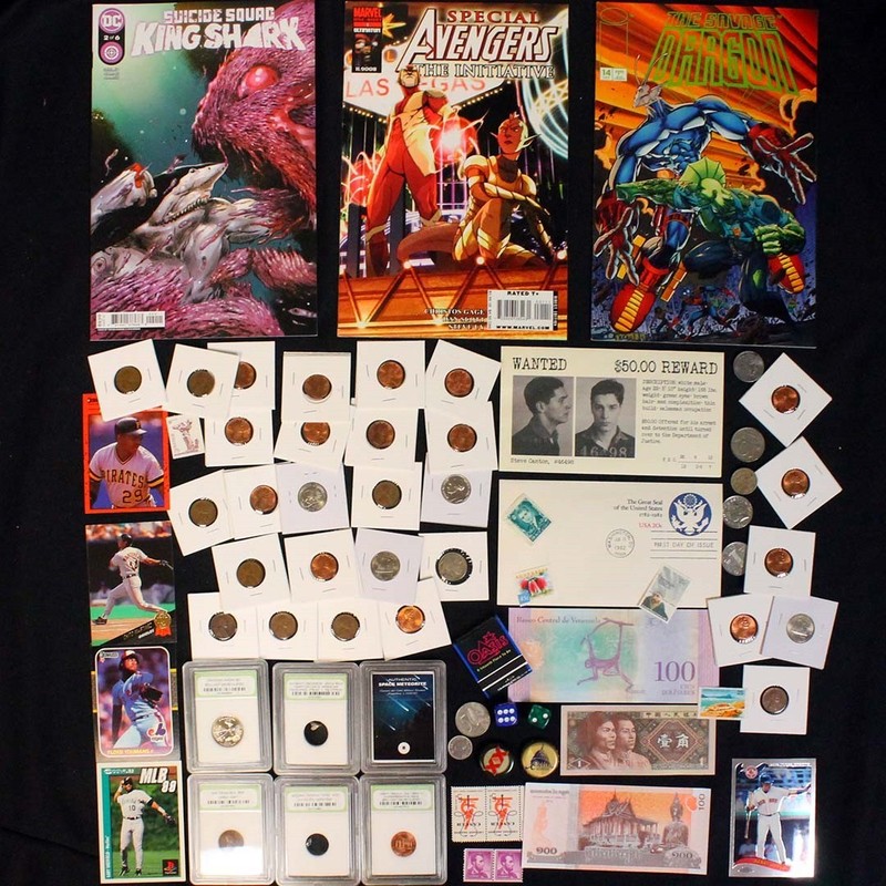 Collection Avengers, King Shark & Dragon Comic Coins Cards Stamps Meteorite 2112