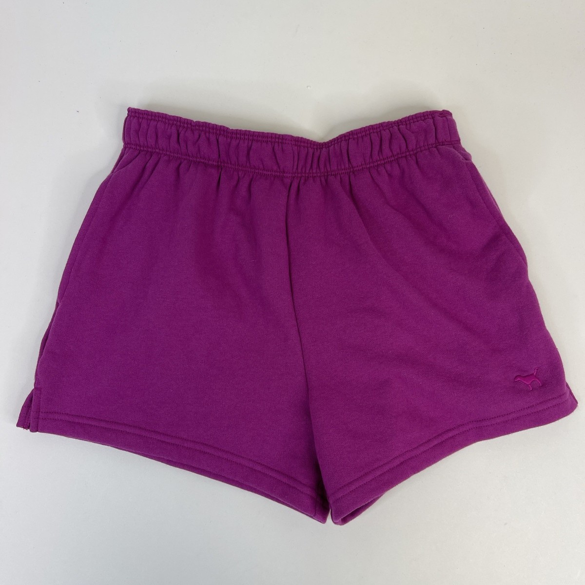Victoria's Secret PINK Ivy Fleece Foldover Shorts Dog Logo Purple