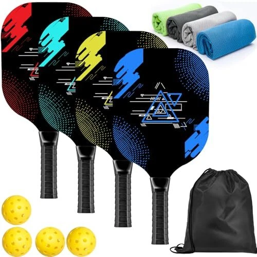 Pickleball Paddles, Pickleball Set with 4 A:4 paddles & 4 balls & 4 towels