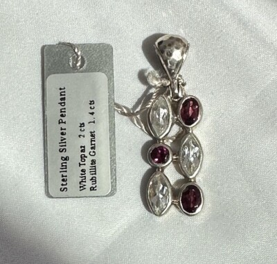 White Topaz Rubillite Garnet Crystal Pendant Sterling Silver STARBORN Creations