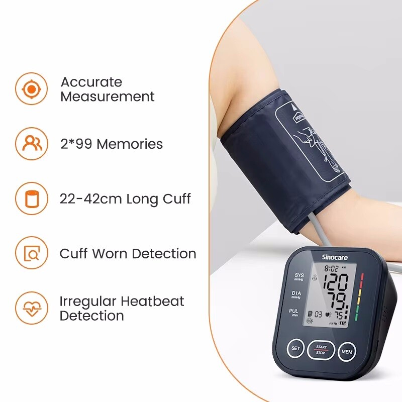 Sinocare Digital Upper Arm Blood Pressure Monitor with 22-42cm Cuff Black Color — image 5