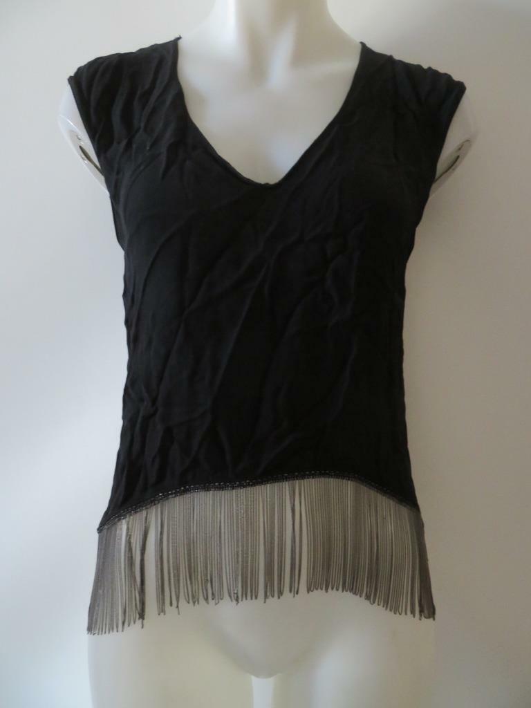 WOMENS ZARA BLACK SLEEVELESS TOP W/SILVER CHAIN FRINGE SZ S* | eBay