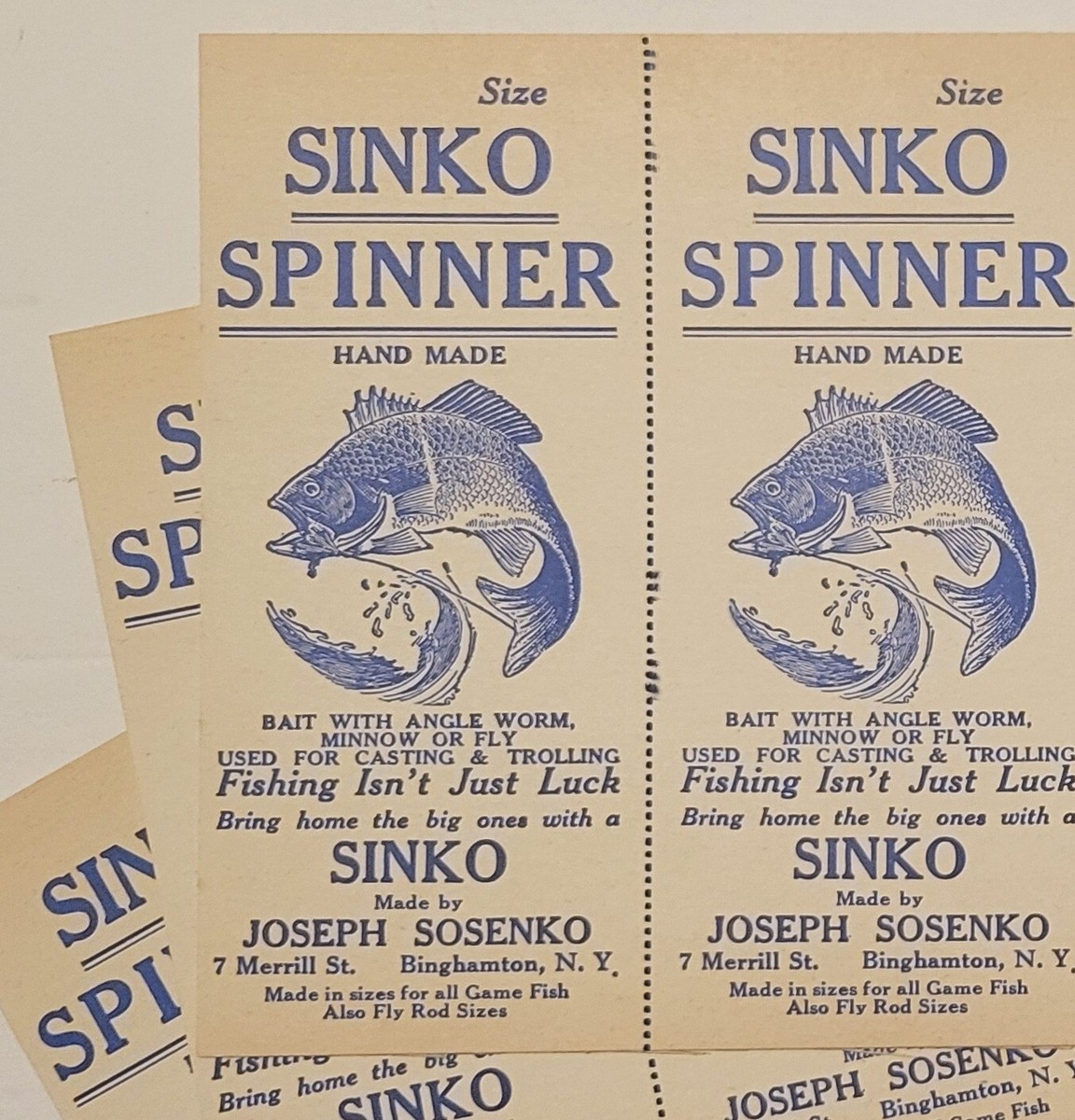 Lot De 5 Cartes Publicitaires Vintage - Leurres De Pêche Sinko Spinner - Binghamton NY