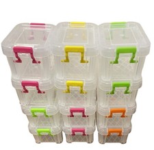 12x 0.2L Plastic Storage Tub Boxes with Clip on Lids Paper Clip tubs Office