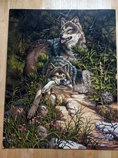 Hand Painted Wolves Canvas Board
