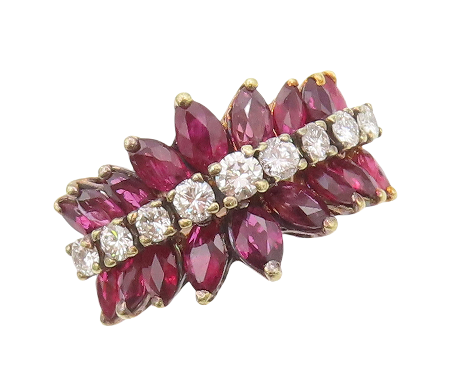 18K GOLD Vintage Ring Marquise Cut Ruby Leaf & Diamonds Band 18K GOLD Vintage Ring Marquise Cut Ruby Leaf & Diamonds Band