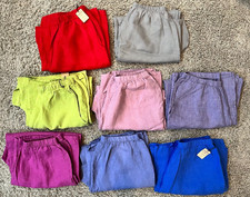 EUC NWT Women's FLAX Floods Wide Leg Elastic Waist Pants Pockets 100 Linen S