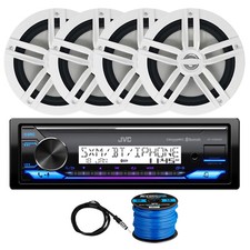 JVC in-Dash Marine Bluetooth Receiver, 4x 6.5" 180W White Speaker, Antenna, Wire