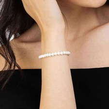 Bracciale con perle bianche 6mm da Donna damigella braccialetto Bianco Elastico
