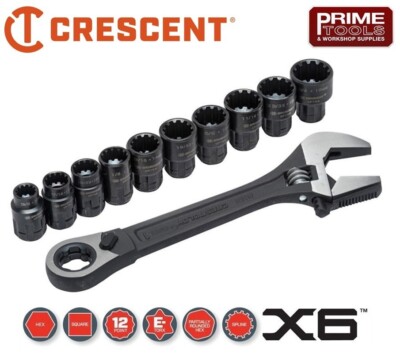 Crescent CPTAW8 11 Stück X6  Pass-Thru  verstellbarer Schraubenschlüssel Ratschensatz (6in1)