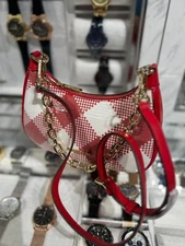 Michael Kors Cora Medium Zip Pouchette Chain Crossbody Shoulder Bag - Red