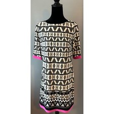Eliza J Geometric Printed Jersey Shift Dress Short Sleeve Stretch Knee Length 8