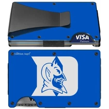 Duke Blue Devils Engraved Titanium Blue RFID Blocking Wallet w Clip D7