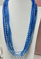 Vintage 6-Strand Multicolor Blue Plastic Bead 26" Necklace