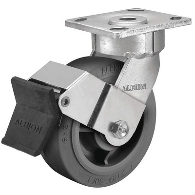 ALBION 18XS05229SFBE Plate Caster,Swivel,Rubber,6 1/2''H 60FD96
