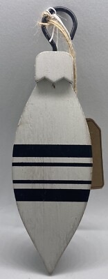 Adams & Co 2''x 6'' Reversible Wood Ornament Black & White Stripe Teardrop NEW