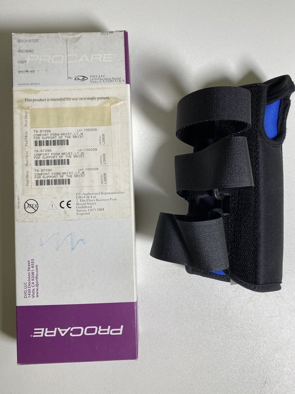 Procare Comfort Form Wrist Splint Support Left Hand Black Medium NEW 79-87295