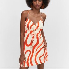 Mango Sz 8 Abstract Print Linen Blend Colorblock Mini Dress