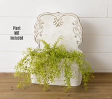 New French Country Farmhouse AGED WHITE METAL WALL BASKET Hanging Planter Bin