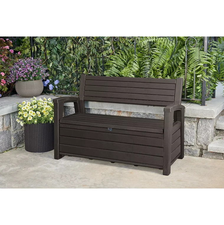 Keter Hudson Plastic Storage Bench, Non-Brushed Brown - Image 2 of 4