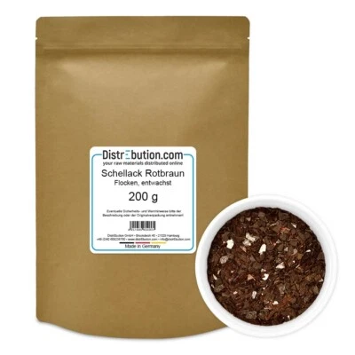 DISTREBUTION Schellack Rotbraun 200g entwachst Blätterschellack Flocken Polituren Holzpflege