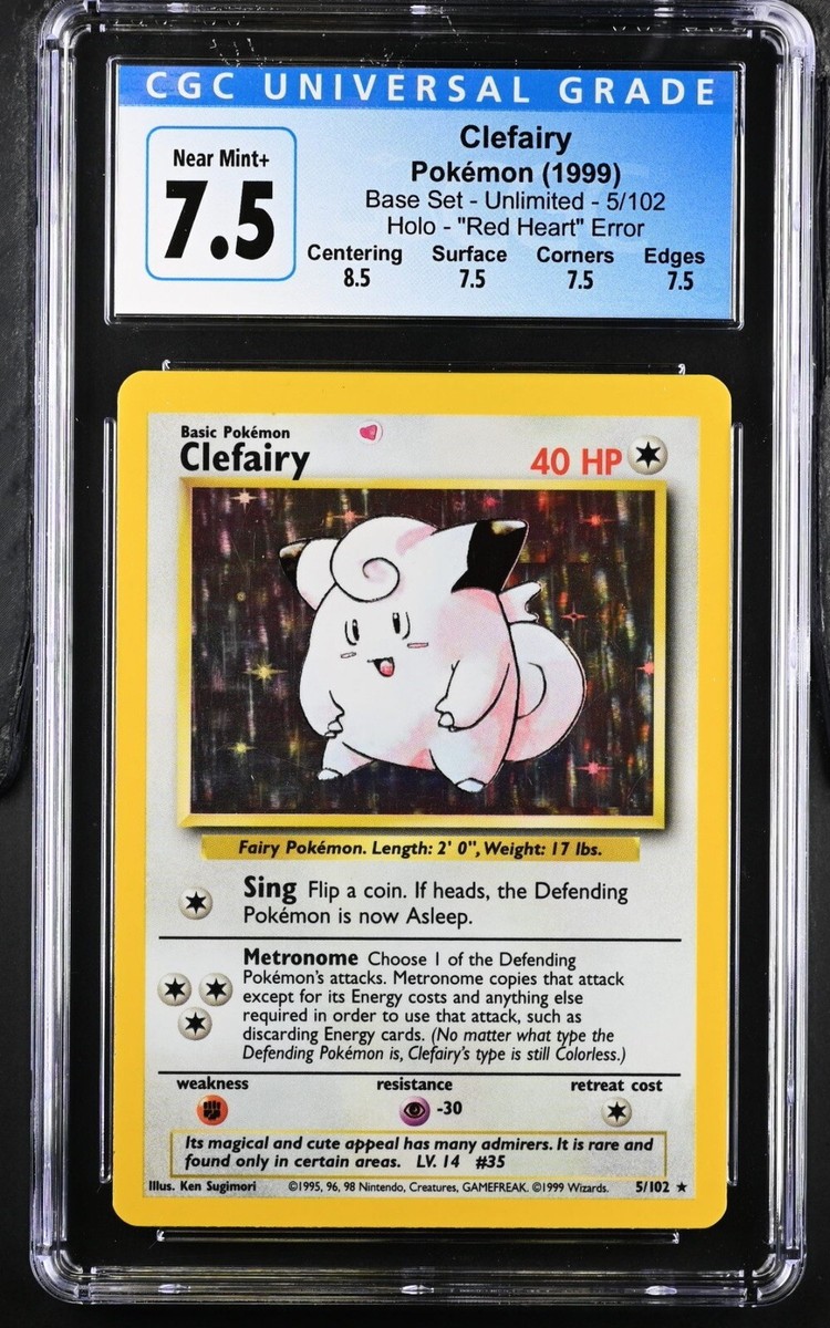Pokemon Clefairy Holo 5/102 - Base Set Red Heart Error CGC 7.5