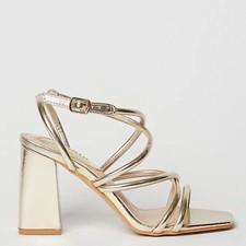 NEW Gold Metallic Strappy Heeled Sandals Size 6