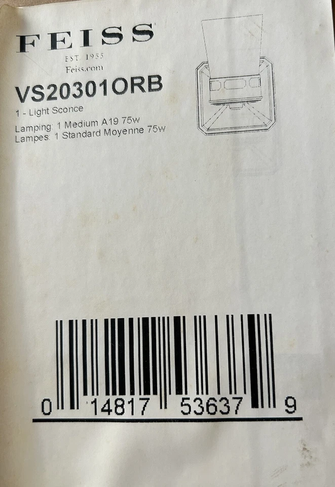 Aplique de pared de baño Feiss Cupertino VS20301ORB de una luz, bronce frotado con aceite Foto 4 de 4
