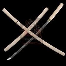 Clay Temperped T10 Steel Japanese Samurai Sword Katana Shirasaya Real Hamon