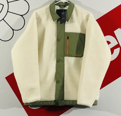New Levi s Buchanan Sherpa Jacket Men s Size Small Egret Fleece Print Coat