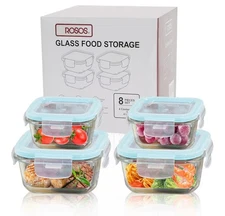 Glass Food Storage Containers with Lids Airtight 4 Pack,  Gray In Color